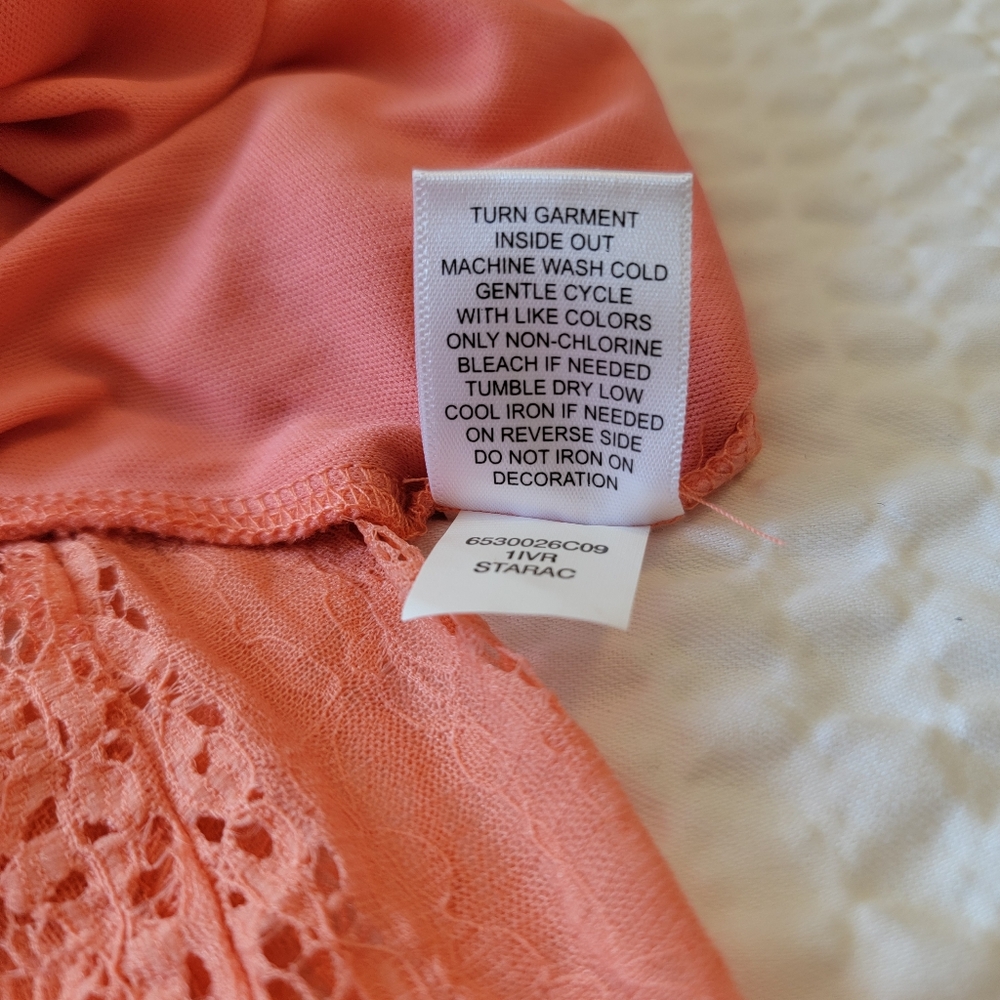 One World Coral Lace Boho Top Sz 2X - Picture 9 of 10